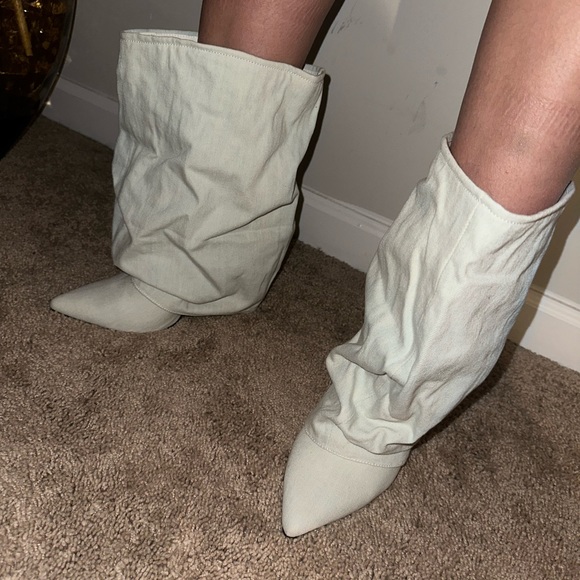 Denim Slouchy High Heeled Ankle Boots - Picture 5 of 7